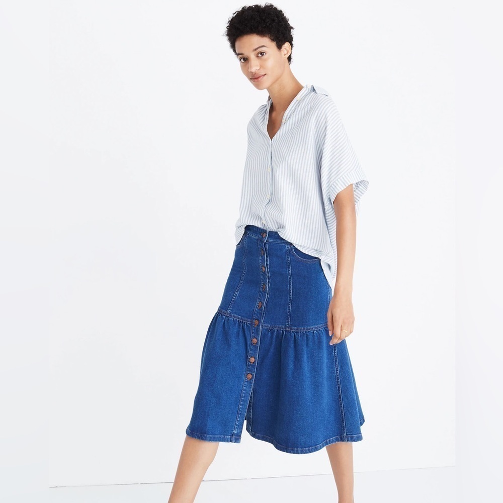 Madewell - Central Blue And White Erin Stripe Oversized Button Down Blouse XXS